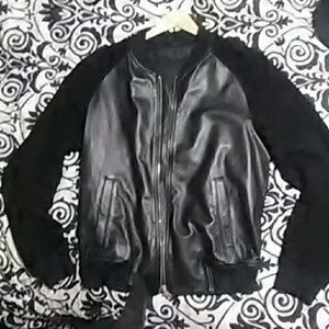Alexander McQueen black leather baseball jacket